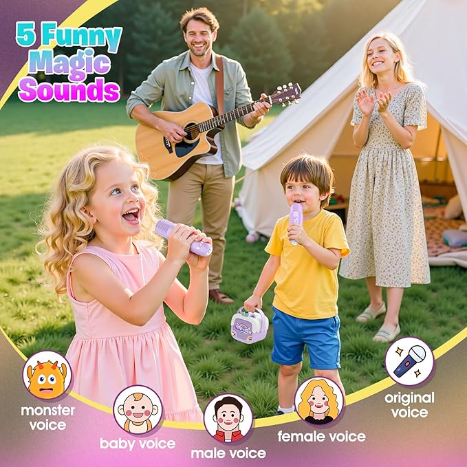 Mini Karaoke Machine for Kids Girls: Unicorn Portable Bluetooth Speakers with 2 Wireless Mic Toys for Girls Age 4-6 7 8 9 Years Old Girl Easter Birthday Gifts for 5 6 7 8 9 10 11 Years Teens Purple
