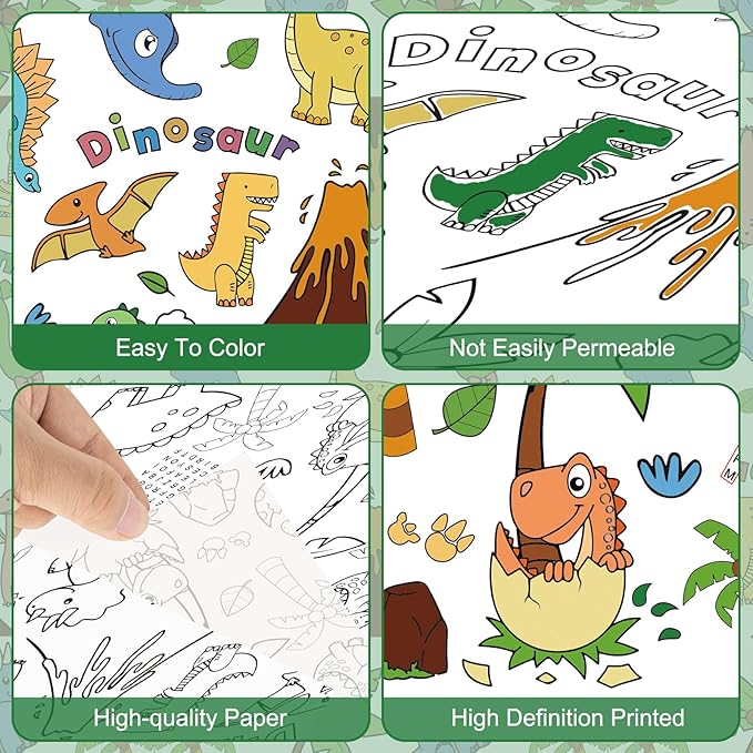 Dinosaur Coloring Tablecloth for Kids - Giant Dino Paper Activity Table Cover, Jumbo Animal Dino World Coloring Games Poster Crafts for Dinosaur Birthday Decorations Party Favors, 54x108 Inch