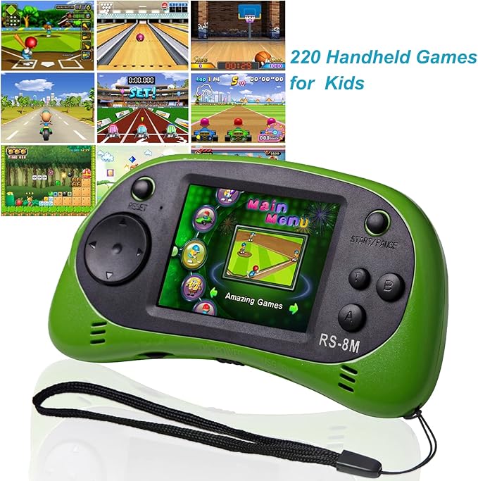 E-MODS GAMING Kids Handheld Games 16 Bit Retro Video Games Console with 220 HD Electronic Games - 2.5'' LCD Portable Travel Games Entertainment Gifts for Boys Girls Ages 4-12 (Lime Green)