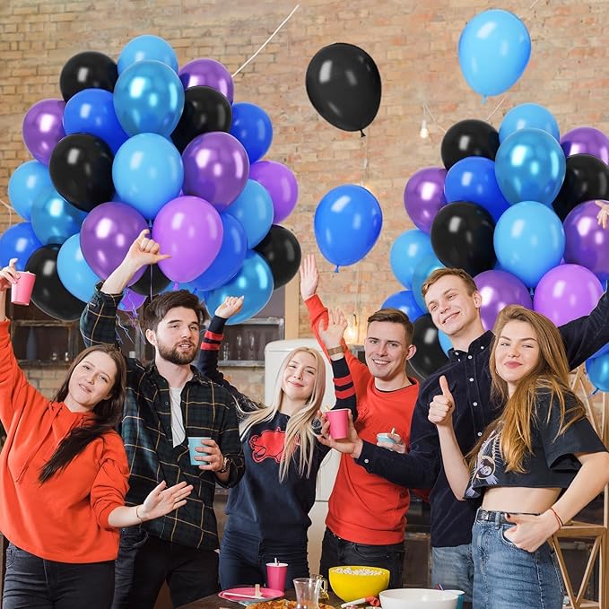 Paready Purple Blue Balloons Set, 50pcs 12 Inch Metallic Blue Purple Latex Balloons Helium For Boys Birthday Space Theme Party Decorations