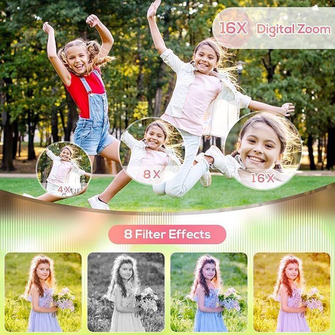 Digital Camera for Kids, 48MP FHD 1080P Point and Shoot Digital Cameras with 16X Zoom Anti-Shake, Compact Portable Cameras for Photography, Compact Camera for 6 7 8 9 10 Years Old- Toys for Toddler