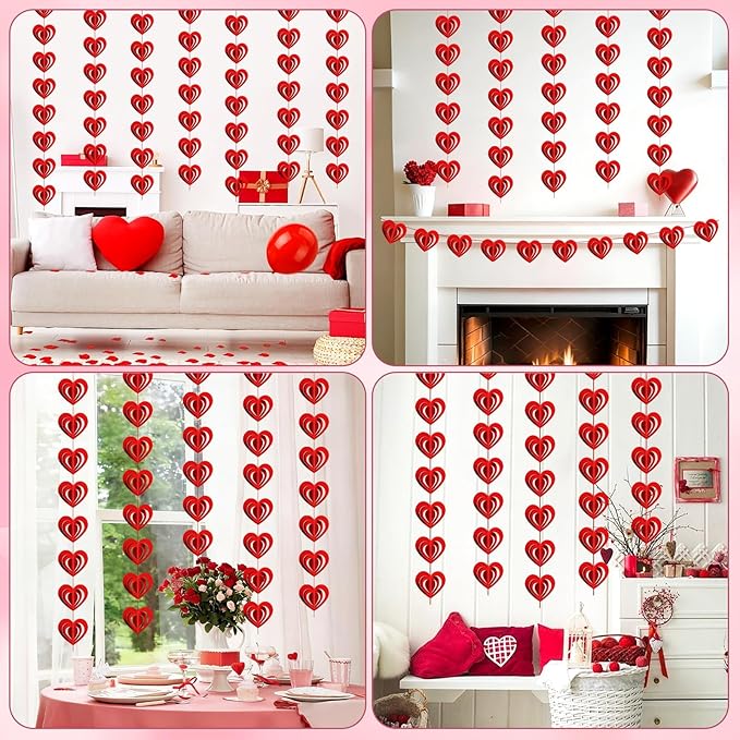 MARFOREVER 41 Ft 3D Red Heart Paper Garland, Pre-Strung 5 Pack Valentines Decorations Heart Shape Banner Valentine Hanging Streamers for Valentine's Day Wedding Engagement Bridal Shower Party Decor