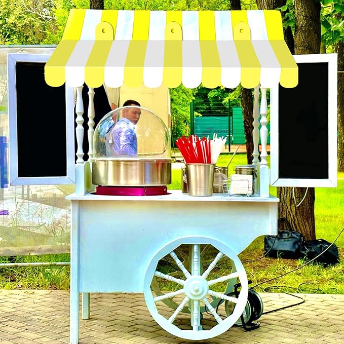 2 Pcs Circus Awning Wall Decorations 3D Carnival Tent Striped Awnings for Carnival Theme Party Lemonade Stand Classroom Decorations Circus Party Supplies (Yellow and White)