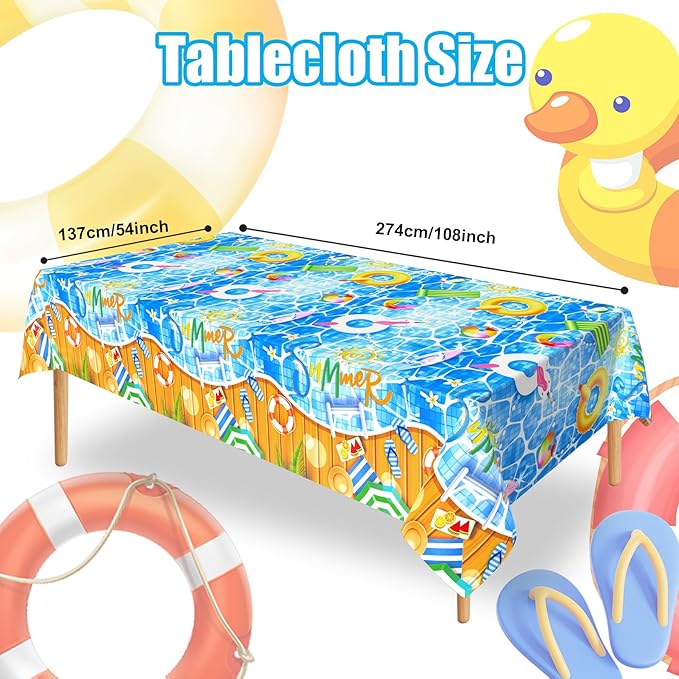 3 Pieces Pool Party Plastic Tablecloths, 54 * 108 Inch Summer Beach Table Covers, Hawaiian Beach Theme Table Cloth for Pool Party Decorations