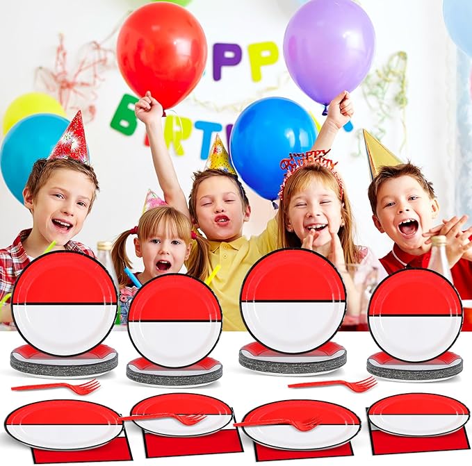 ZOIIWA Cartoon Animation Birthday Party Supplies Cartoon Ball Paper Plates and Napkins Video Game Party Plates Animation Themed Tableware Set for Kids Boys Girls Birthday Decorations