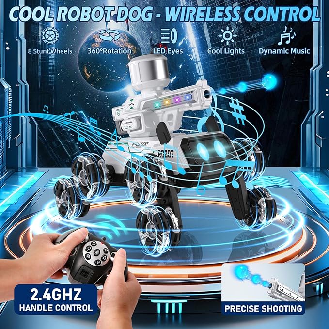 Godboat Robot Dog - Smart Toys for Kids with Music & LED Eyes, 2.4GHZ RC Car, 8-Wheel Stunt, 9+ Lifelike Actions and Water-Shooting, Age 3 4 5 6 7 8 Year Old Boys Girls Christmas & Birthday Gifts 2026