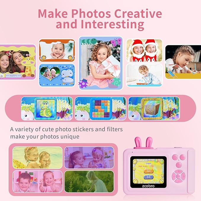 Kids Camera Instant Print for Boys and Girls Age 3-12, 1080P Kid Digital Camera with Print Paper Cameras for Kids Christmas Birthday Gifts Toy for Child 3 4 5 6 7 8 9 10 (Pink)