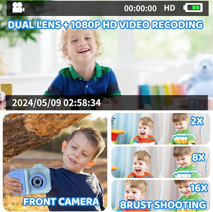 Kids Camera Instant Print, 1080P HD Dual-Lens Selfie,Toddler Digital Camera with 5 Rolls Paper & 32GB Card, Children Christmas Birthday Gifts Toys for Age 3 4 5 6 7 8 9 10 11 12 Years Old Girls Boys