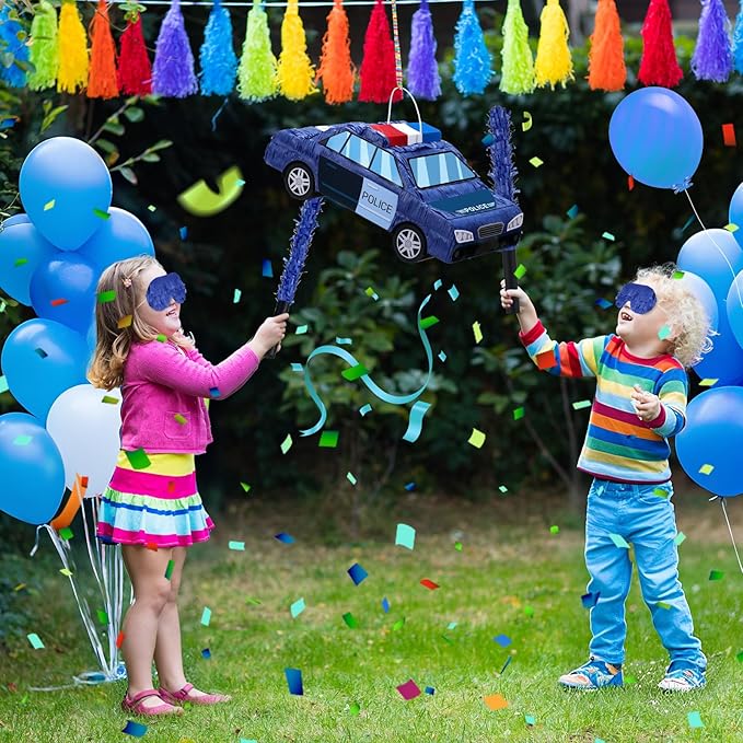 Piñata 3D Truck Piñata Theme Decoration with a Blindfold and Bat for Kids Girls BoysGift Holiday Birthday Party Baby Shower Supplies (Police Car)