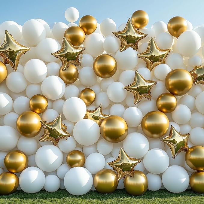 RUBFAC 129pcs White Balloons Different Sizes 18 12 10 5 Inch for Garland Arch, Latex Balloon for Engagement Wedding Anniversary Birthday Party Baby Shower Decoration