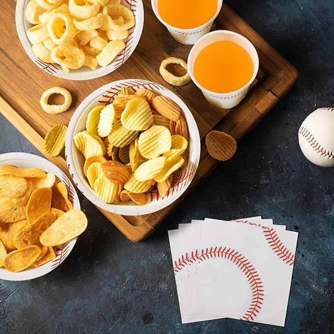 ADXCO 120 Pieces Baseball Party Supplies Tableware Set Disposable Paper Plates Napkins Cups 7 Inch 9 Inch Birthday Favors Decorations for Sport Themed Party Serves 24