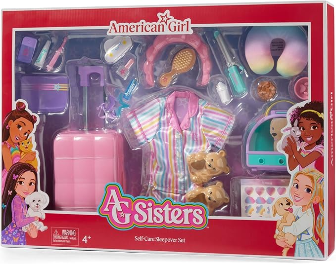 American Girl, AG Sisters Self-Care Sleepover Set, Doll Playset, for 14.5-inch Dolls, 22 pcs, for Ages 4+