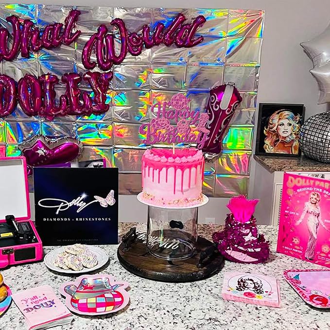 1 PCS Cowgirl Happy Birthday Cake Topper Glitter Western Cowgirl Birthday Cake Pick Hat Boot Disco Cowgirl Cake Decorations for Western Cowgirl Rodeo Theme Girls Birthday Party Supplies Rose Red