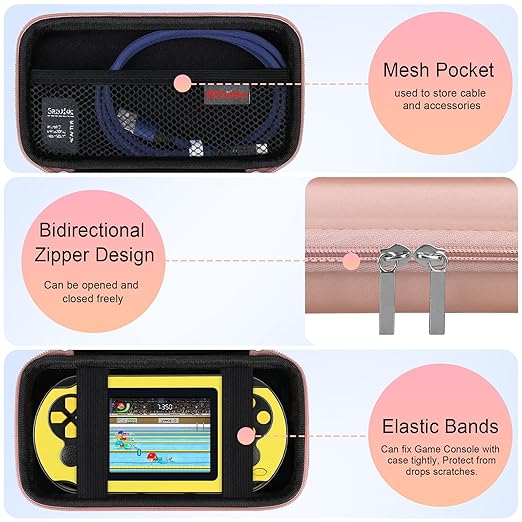 Elonbo Carrying Case for TaddToy/WELLST·G/Beijue/FAMILY POCKET/CCTU/X- JOYKIDS/GREENCREEK/Beico/KAVOYI/GuaiyeyeAP/TEBIYOU Handheld Game Console, Portable Electronic Gaming Player Bag, Gold