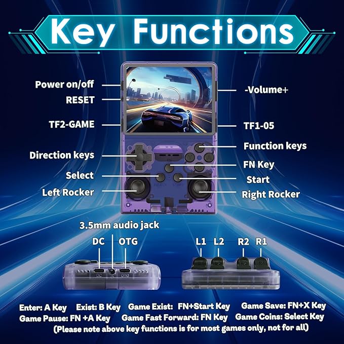 R40S Pro Handheld Game Console,30000 HD Games Mini Retro Gaming Console,3.5-Inch IPS Screen,Built in 45 Emulators,256GB SD Card,3800mAh Battery (Transparent Purple)