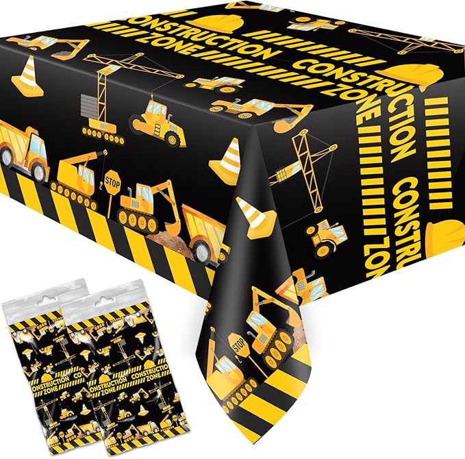 2 Pieces Construction Table Cloth 54 x 108 Inch Dump Truck Table Covers for Construction Theme Boys Baby Shower 1st 2nd 3rd 4th Birthday Party Supplies Table Decorations Favors