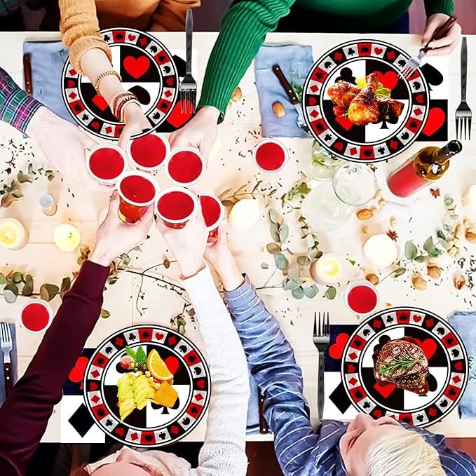 60Pcs Casino Party Supplies Poker Tableware Set 7"Poker Paper Plates and Casino Napkins Fork for Casino Night Poker Game Themed Poker Card Playing Club Heart Casino Birthday Party Decorations(Serve20)