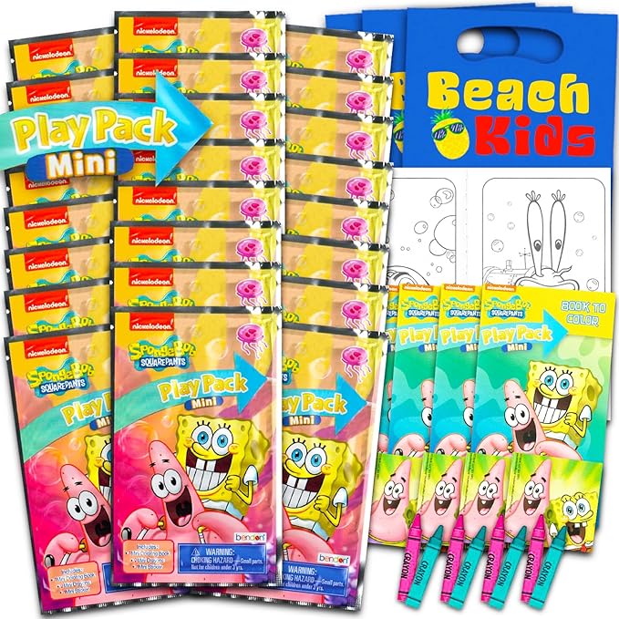 SPONGEBOB SQUAREPANTS Mini Party Favors Set for Kids - Bundle with 24 Mini Grab n Go Play Packs with Coloring Pages, Stickers and More | Spongebob Birthday Party Supplies