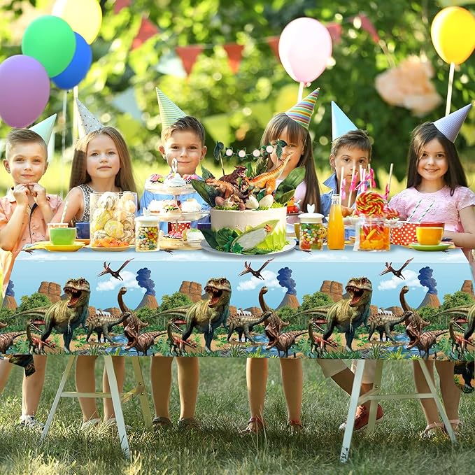Tiamon 3 Pcs Dinosaur Tablecloth Dinosaur Party Table Covers Plastic Tablecloth for Kids Adults Birthday Party Picnic Supplies 54 x 108 Inch (Blue)