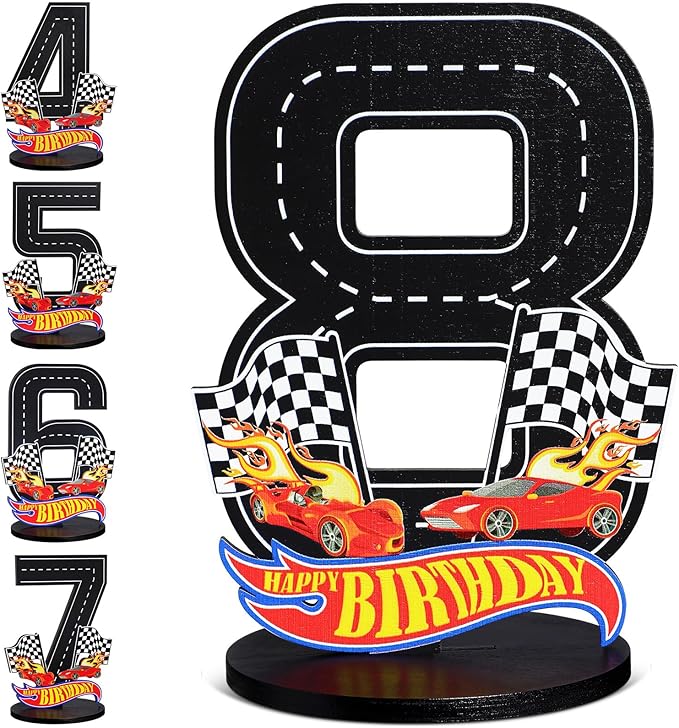 Race Car 8th Birthday Number Sign Centerpiece Race Car Theme 8th Birthday Party Supplies Wooden Table Decoration Photo Props for Boys Eight Years Old
