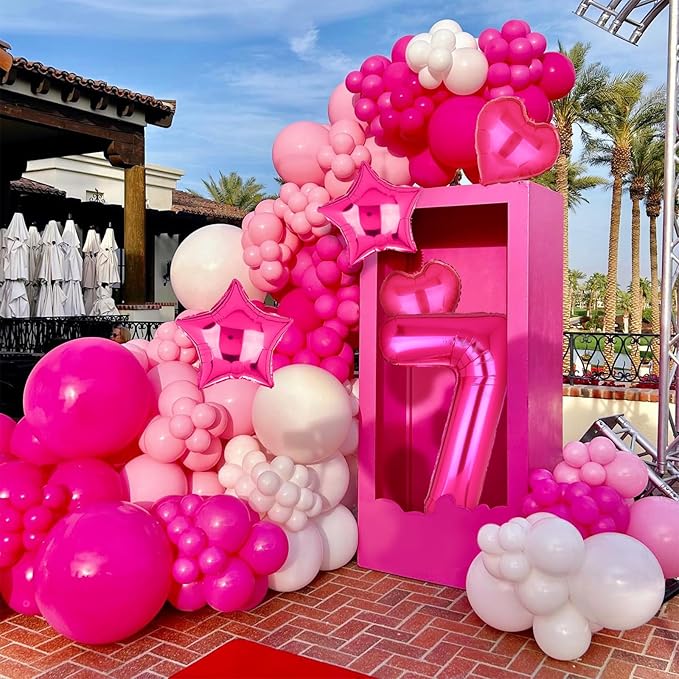40 Inch Number Balloons Hot Pink 7 Large Number Balloon Anniversary Event Celebration Bachelorette Cowgirl Let's Go Girls Pink Themed 7th Birthday Party Decor Supplies 9 Pcs