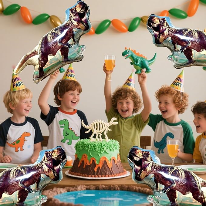 TUWUNA 4Pcs Dinosaur Balloons for Dinosaur Birthday Party Decorations Kids Party Supplies