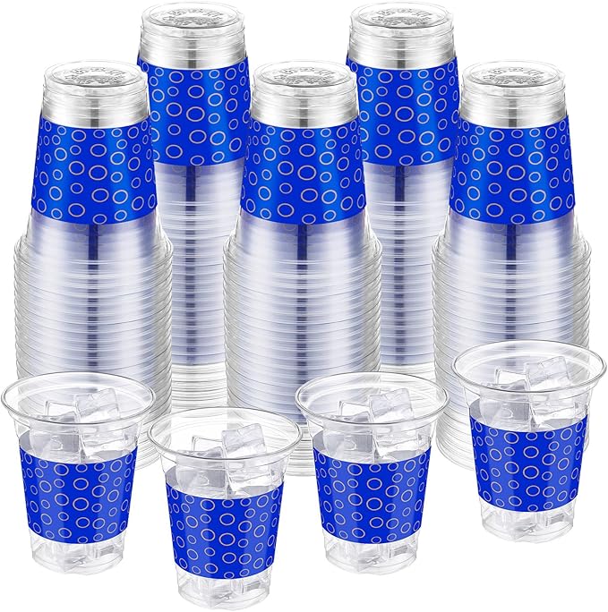 CHENGU 50 Pcs Blue and Gold Ring Plastic Cups 12 oz Disposable Cups Hedgehog Theme Party Drinkware Supplies Cartoon Video Game Party Favors for Birthdays, Themed Events
