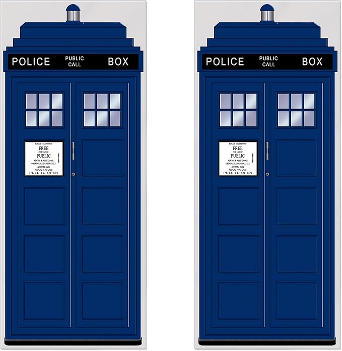 Beistle Plastic Blue Police Call Box Door Covers, 6' x 30", Set of 2 - British Themed Party Supplies, Crime Scene Decorations, Law Enforcement Policeman Wall Prop