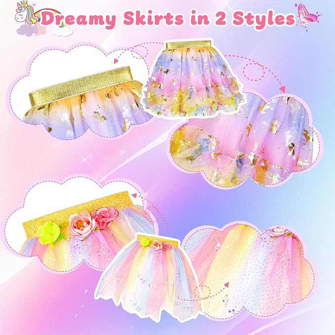 Princess Dress Up Unicorn & Fairy Costume for Girls, Toddler Tutu Set with Wings, Shoes, Jewelry, Headband, Pretend Play Fairy Toys for Girls Ages 3 4 5 Christmas Birthday Gift Rainbow