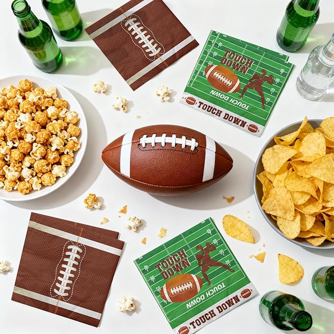 100Pcs Football Napkins, 13 x 13 Inches Tailgate Birthday Napkin, Touchdown Napkins, Football Party Napkin for Kids Fans Tailgate Gameday Birthday Party Supplies
