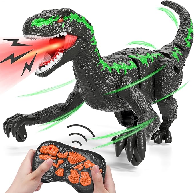 Remote Control Dinosaur Toys for Kids 3-5 5-7, One-Key Demo Simulator Jurassic Velociraptor Dino Toys for Kids Boys with Light & Sounds, Dinosaur Toys Gifts for 3 4 5 6 7 8 Years Old Boys