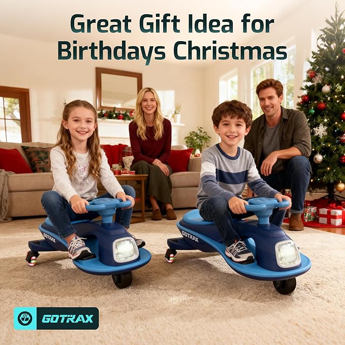 Gotrax WG1 Electric Wiggle Car for Kids, 12V Big Battery up to 120Min Playtime, Music Speaker &Rear Flash Wheels, Battery Display & Easy Assembly w/Pedal Throttle, Crazy Cart Gift for Ages 3+, 132Lbs
