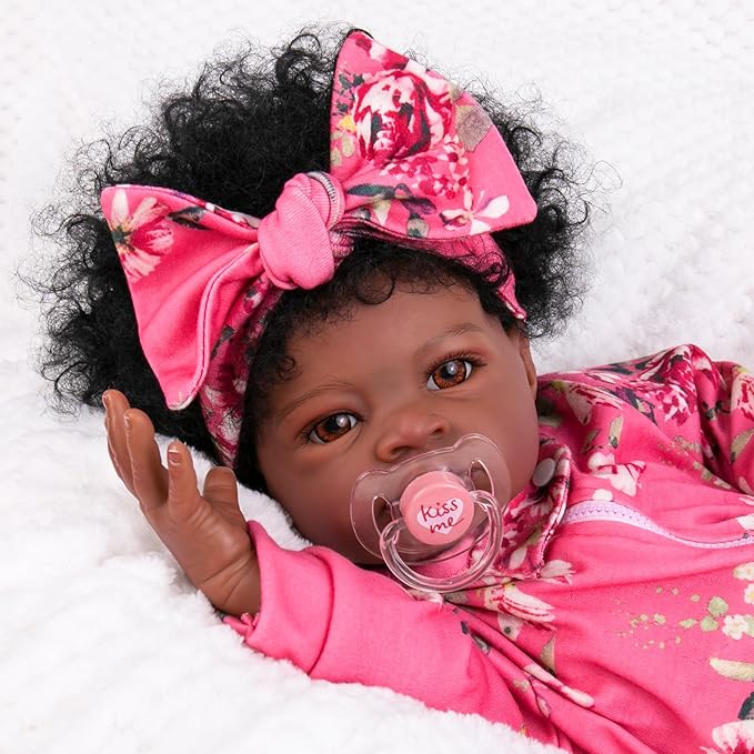 Aori Reborn Baby Dolls Black Girl - 20-inch Black American Realistic Newborn Doll with Feeding Accessories, Great Gift Set for Kids 3+, Grand-Parents, Collectors