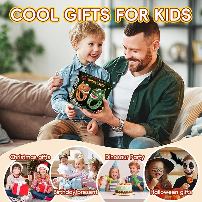 Dinosaur Walkie Talkies for Kids Rechargeable, Wrist Two Way Radios with Flashlight, Long Range Outdoor Adventure Toys,Brown Dino Watch Walkie Talkie Birthday Gifts for Boys Girls Ages 4-12