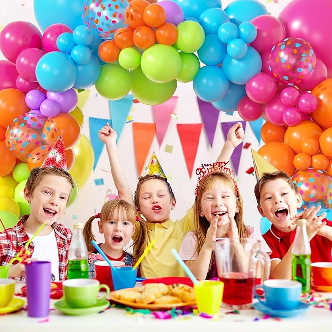 Amandir 153pcs Summer Tropical Balloon Arch Garland Kit Different Sizes 18 12 10 5inch Hot Pink Green Blue Yellow Purple Orange Rainbow Balloons for Hawaiian Luau Aloha Birthday Pool Party Decorations