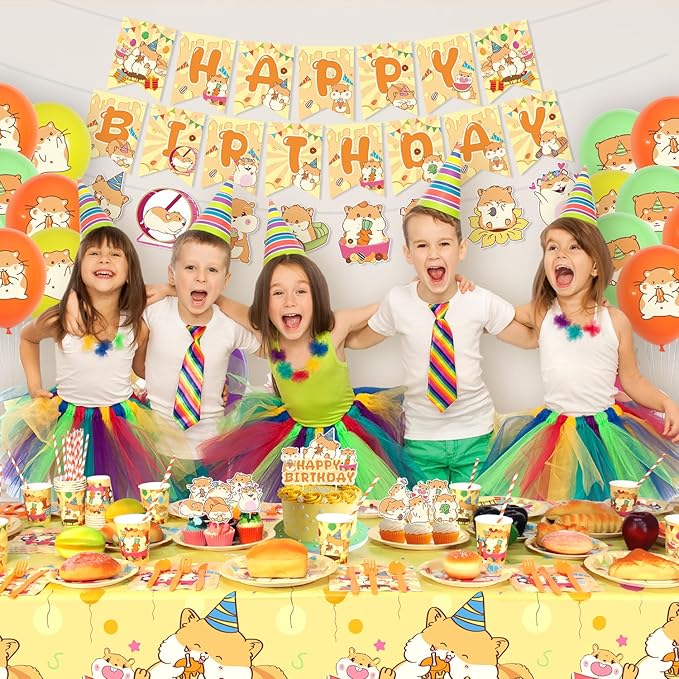 Hamster Birthday Party Decorations - Hamster Party Supplies including Banner, Plate, Cake Topper, Cup, Napkin, Balloon, Tablecloth for Hamster Party Decoration - Serves 20