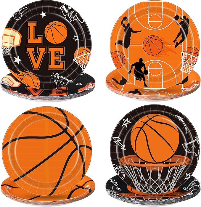 60 Pcs Basketball Paper Plates 9 Inch Sports Theme Birthday Disposable Plates for Kids Boys Adults Game Day Basketball Birthday Team Party Decorations Supplies