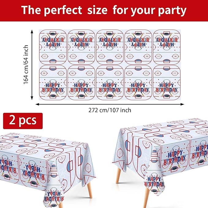 Grencian 98Pcs Hockey Party Supplies Ice Hockey Birthday Party Set Including Plates Napkins Forks and Tablecloth Disposable for Boys Kids' Birthday Hockey Fans Sports Games Themed Party Decoration