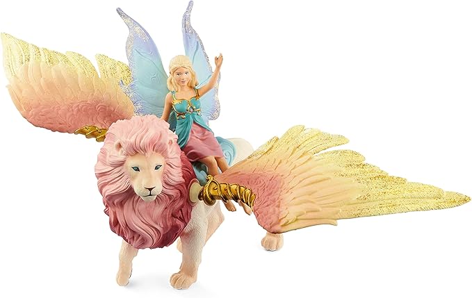 Schleich Bayala - Winged Fairy and Flying Lion Toy Set for Girls and Boys - Moveable Pink Lion and Cute Magnetic Blue Fairy Action Figure - Magical Animal Figurine Playset for Kids Ages 5+ | 70714