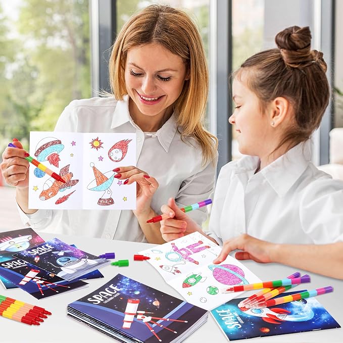 BenLouis 24 Pcs Outer Space Mini Coloring Books Kids Astronaut Party Favors Small Activity Books Bulk for Kids Solar System Galaxy Planet Birthday Goodie Bags Stuffers Return Gifts Classroom Travel