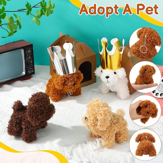 100 Pcs Adopt A Puppy Party Favors, Include 20 Foldable Puppy Boxes 20 Mini Stuffed Dogs 20 Birthday Hats 20 Greeting Cards 20 Stickers for Adopt A Dog Party