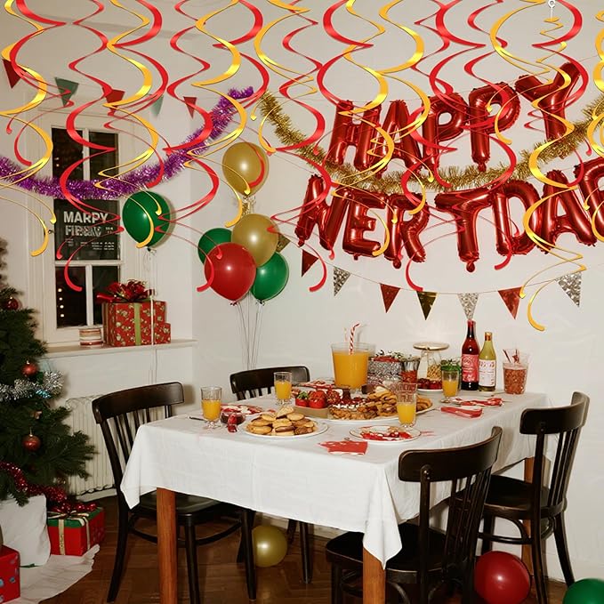 Colorful Ceiling Swirl Foil Decorations Hanging Plastic Streamer Themed Swirl Party for Chinese New Year Graduation Celebration, Pack of 28