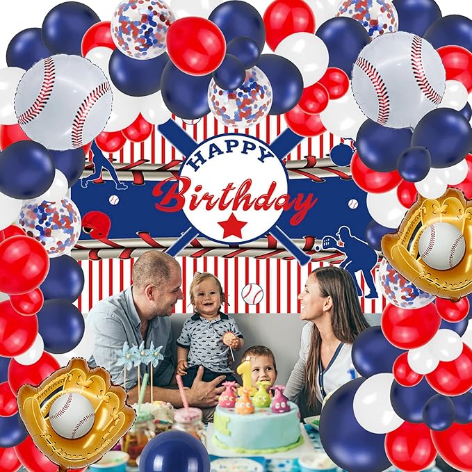 Baseball Party Balloons,Baseball Glove Jumbo Foil Mylar Baseball Bat Balloons for Birthday Sports Theme Supplies,Confetti Red and Blue white Foil Balloon for Baby Shower Party Decoration