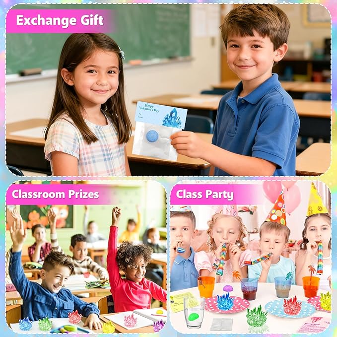 Valentines Gifts for Kids-24 Pack Crystal Growing Kits with Valentine Cards, Fun Classroom Exchange Science Gifts and Party Favors for Boys Girls Teens