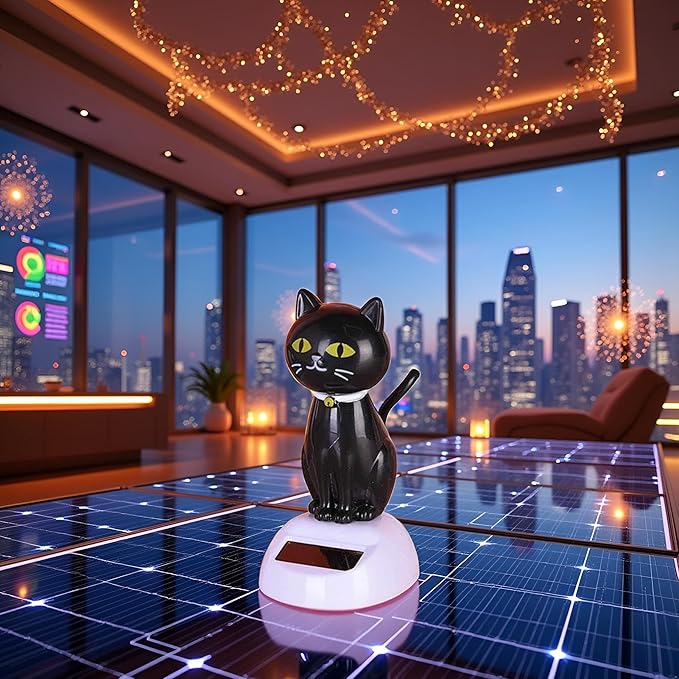 Black Solar Cat Kits Doll Dancing Cat Figure Car Ornament,Dancing Kits Ornament Solar Powered Car Dashboard Interior Decoration Desktop Decor Gift Window Party Car Desk Home Learning and Education