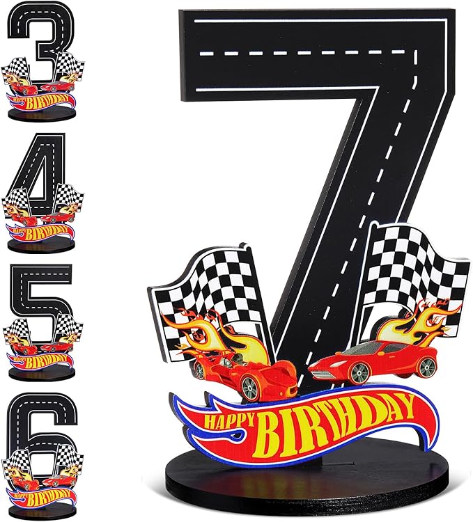 Race Car 7th Birthday Number Sign Centerpiece Race Car Theme 7th Birthday Party Supplies Wooden Table Decoration Photo Props for Boys Seven Years Old