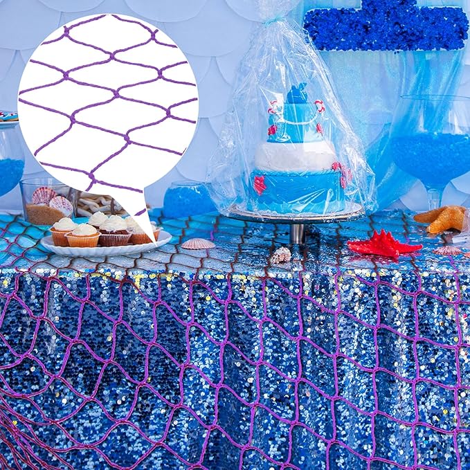 Shappy 2 Pcs Fish Net Decorative 80 x 40 Inch, Wall Hanging Fishnet for Mermaid, Pirate, Nautical, Under The Sea Party Decoration Ocean Themed Hawaii Beach Birthday Halloween Party Supplies(Purple)