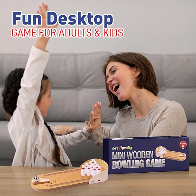 4E's Novelty Mini Bowling Game Set - 11.3 Inch Desktop Game for Adults & Kids, Tabletop Finger Ball Games with Mini Bowling Pins, Fun Desk Toy & Tabletop for Teens Stocking Stuffers