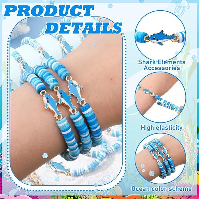 24 Pcs Cowgirl/alien/shark/bee/princess/tropical Party Favors, Polymer Clay Beaded Bracelets Gifts Bulk for Birthday Party