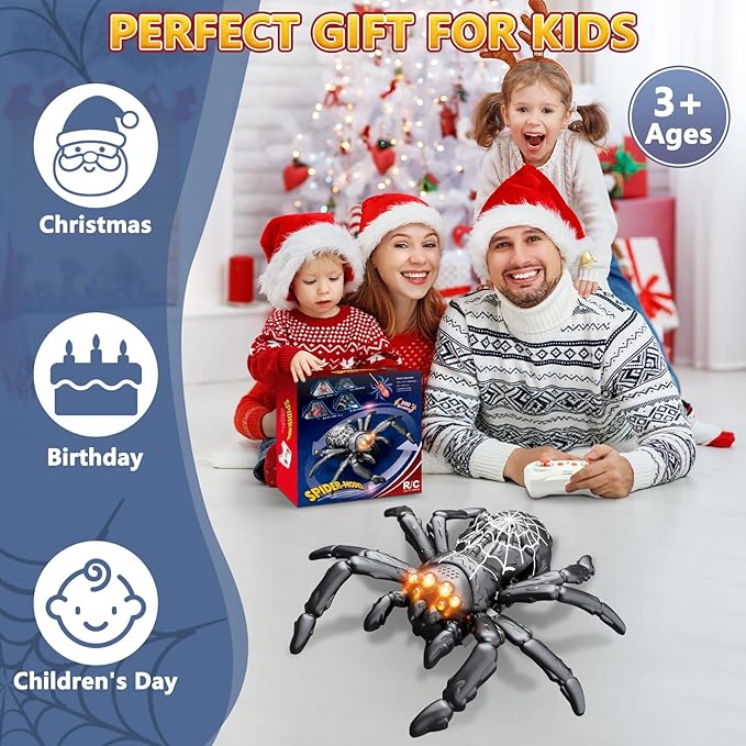 Wall Climbing Spider, Rechargeable Remote Control Spider Kids Toys, Floor/Wall Crawling Robot Spider Toy, Wall Crawler Spider Prank Toys Birthday Gifts for Boys Girls Ages 3-5 5-7 8-13, Black